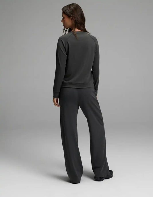 Women's Brushed Bamboo Pullover Crew & Wide Leg Pull On Pant Set